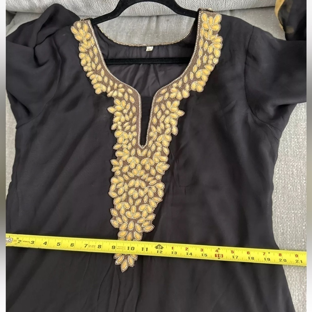 Black Embroidery Velvet Beaded  Tunic Lagenlook Dress S/M - Picture 13 of 14